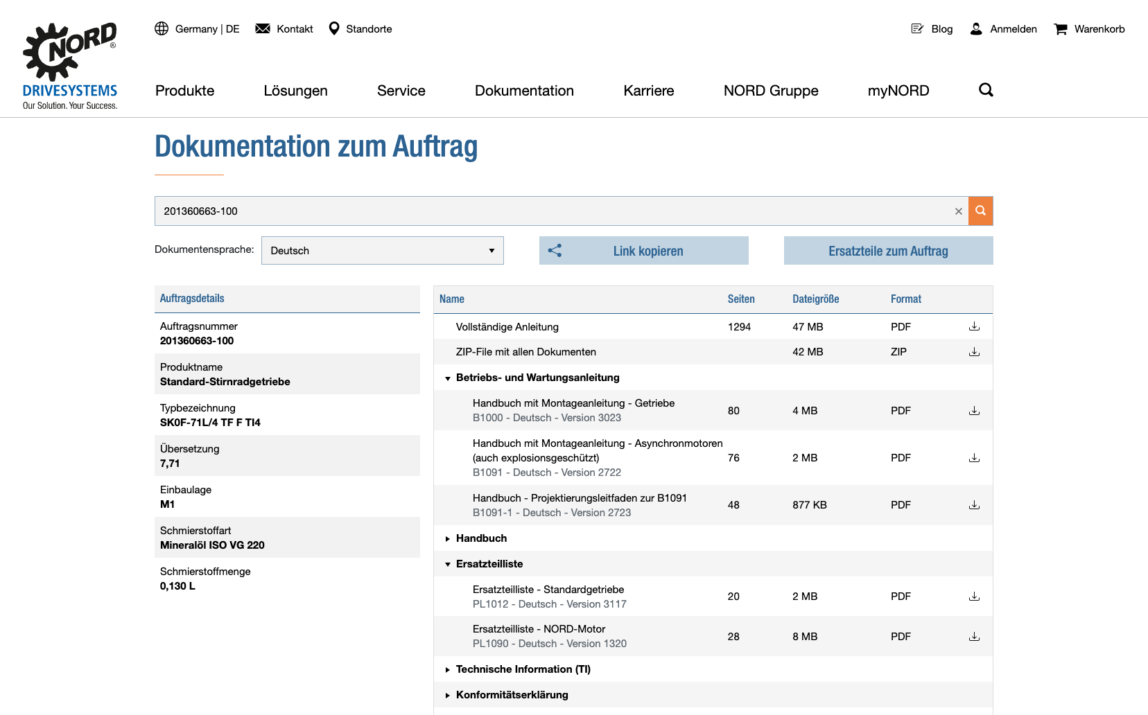 Screenshot des Kundenkontos